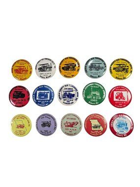 Lot of 15 Lincoln County Old Threshers Assn Annual 1975–1989 Pinback Buttons 2"